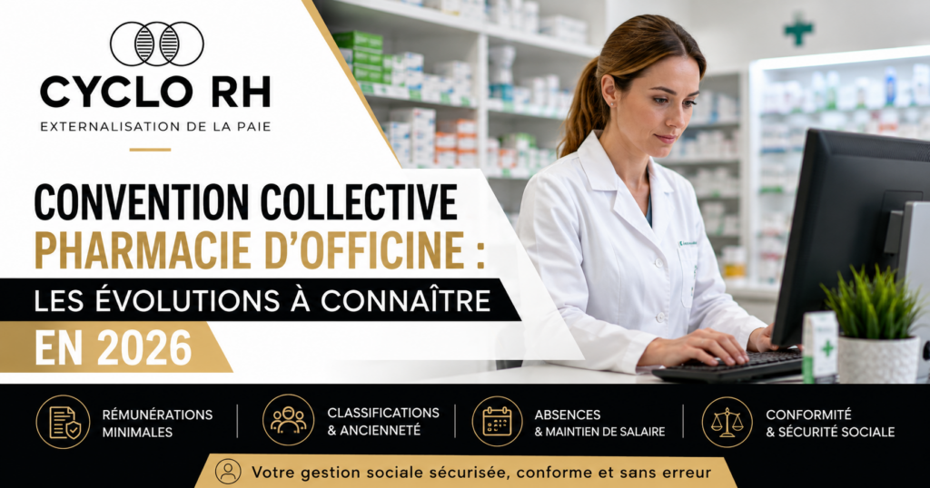 Les évolutions à connaître en 2026 pour la convention collective des pharmacies d'officine : rémunérations minimales, classifications et ancienneté, absences et maintien de salaire, conformité et sécurité sociale