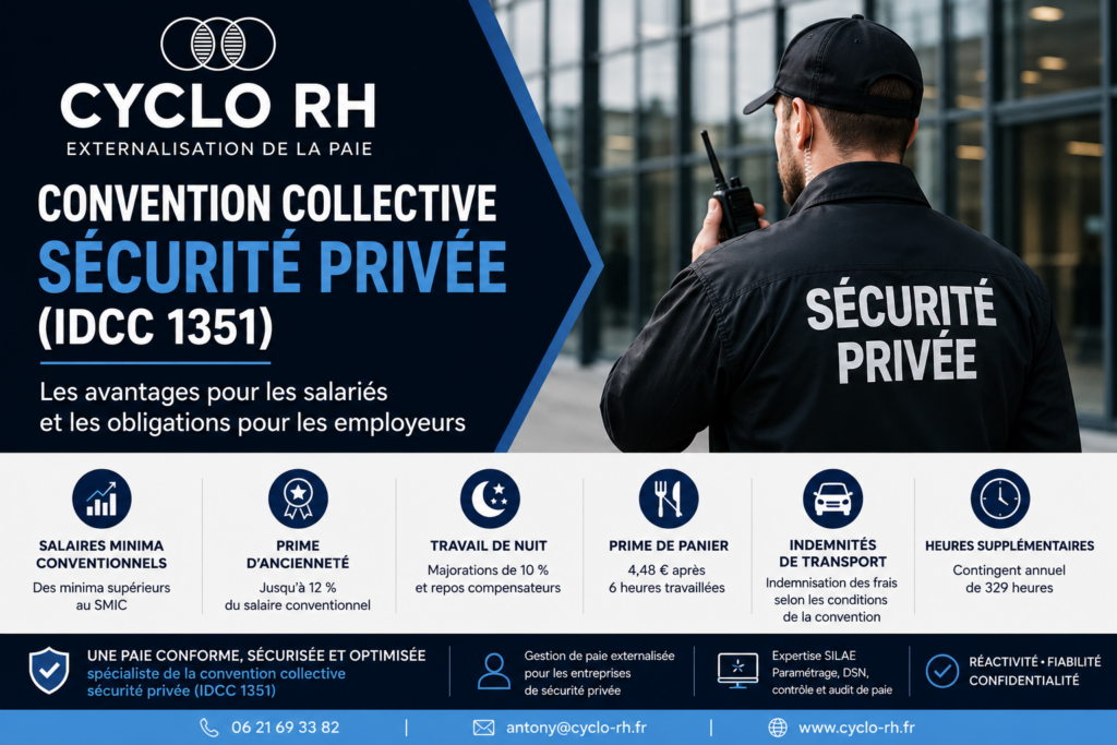 Convention collective sécurité privée IDCC 1351 – avantages salariés et gestion de la paie dans les entreprises de sécurité privée