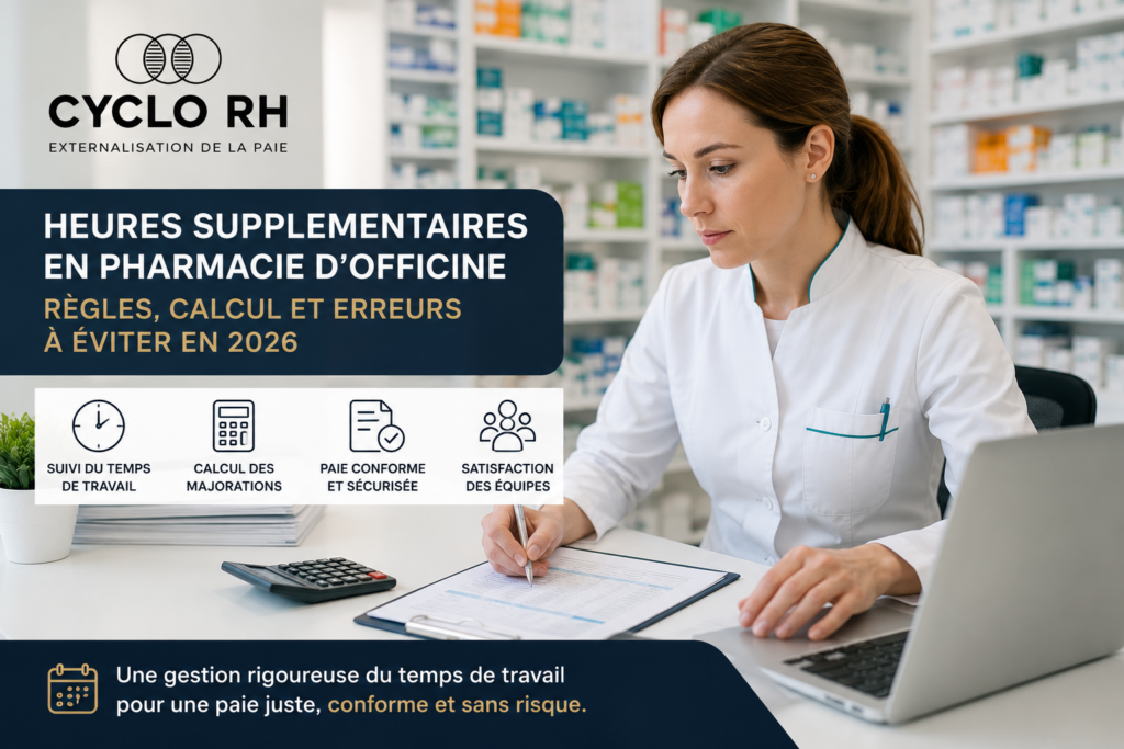 Gestion des heures supplémentaires en pharmacie d'officine avec contrôle de la paie et du temps de travail par un gestionnaire de paie certifié SILAE