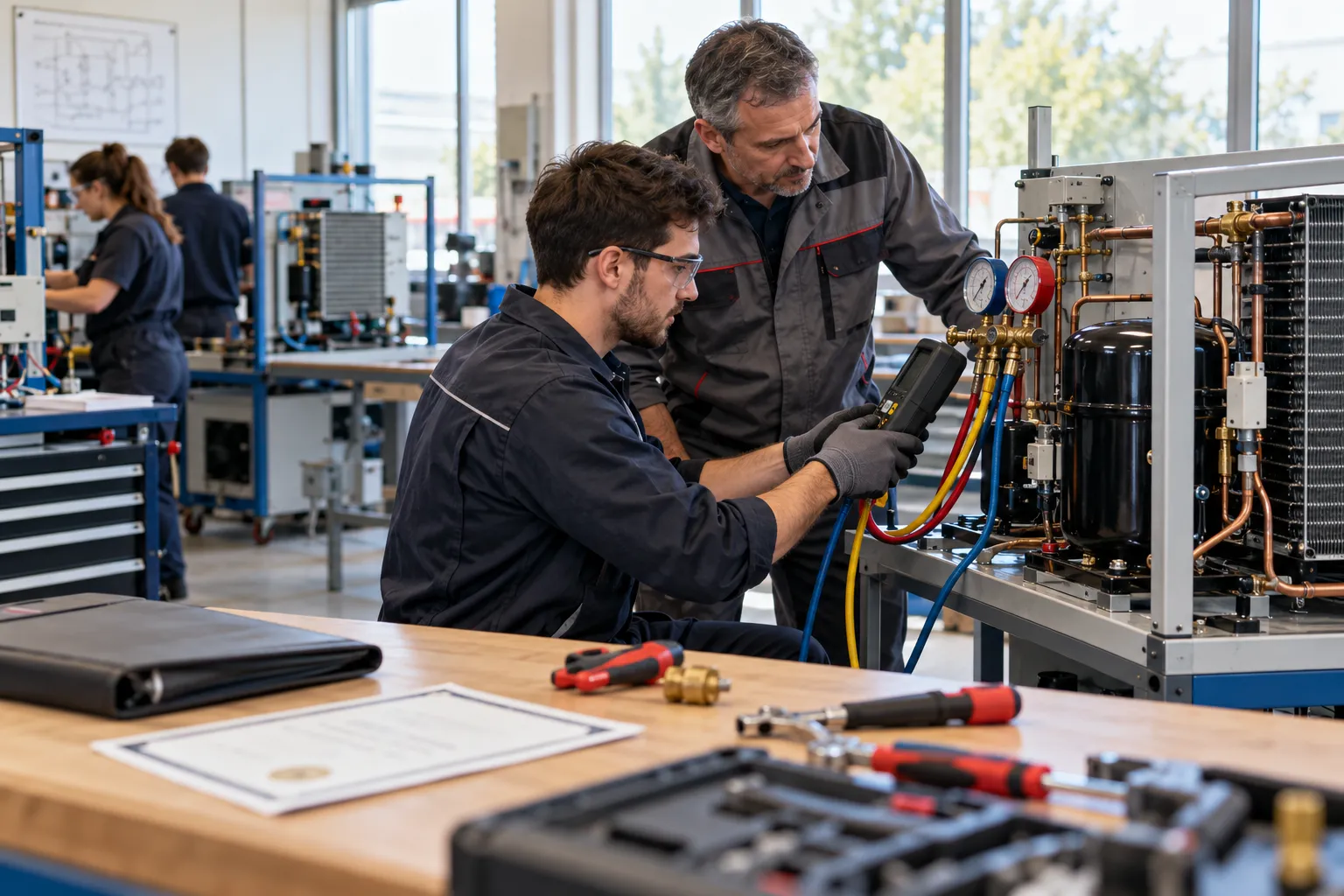 Formation technique spécialisée financée par une entreprise, illustrant la clause de dédit-formation