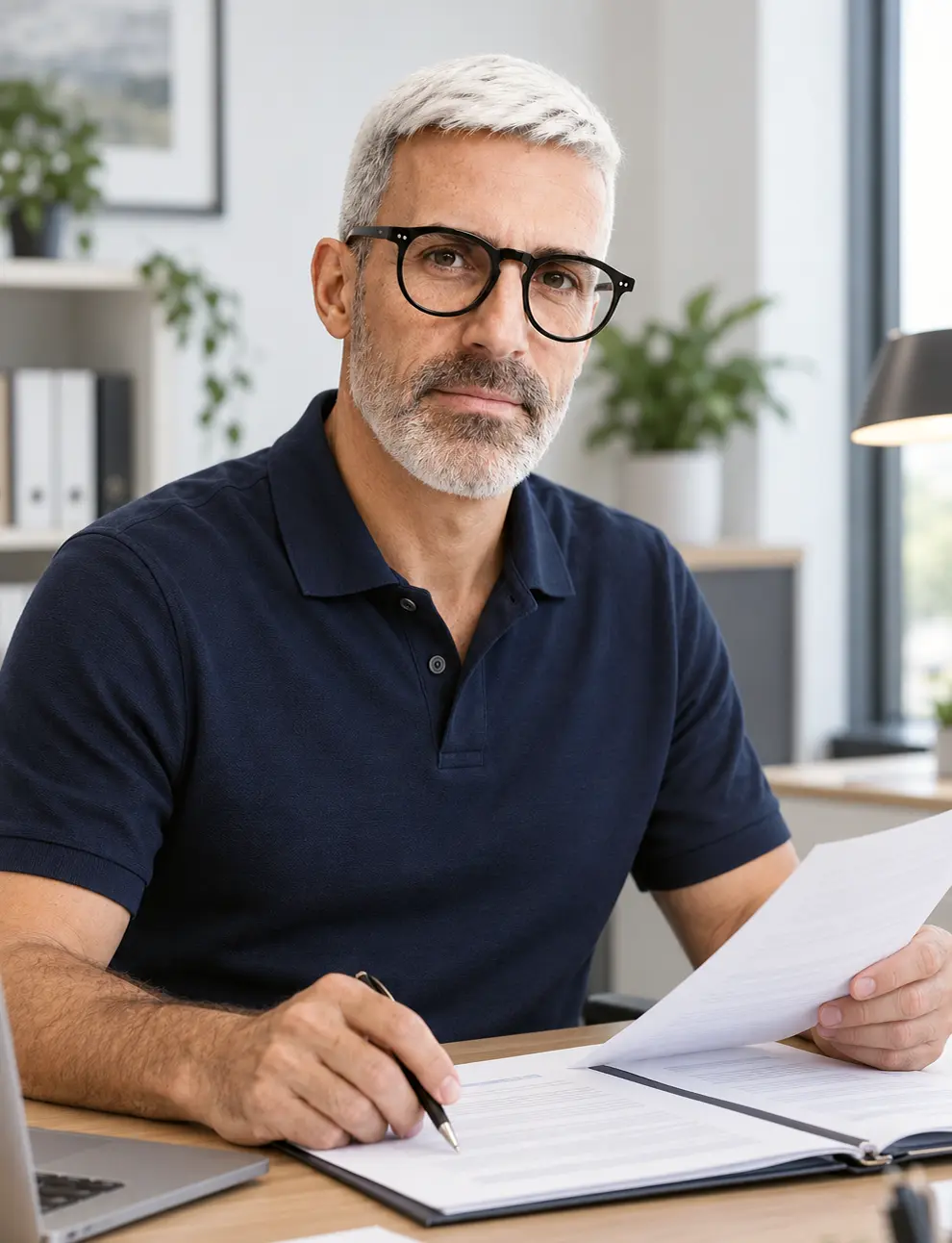 Antony Gourdin, gestionnaire de paie freelance CYCLO RH, relisant des documents de gestion sociale
