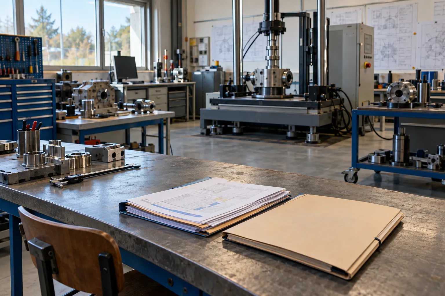 Externalisation de la paie des bureaux d’études : dossiers administratifs dans un atelier d’ingénierie industrielle équipé d’un banc d’essai mécanique